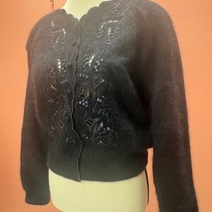Vintage Black Angora Beaded Cardigan – Beaded Evening Sweater
